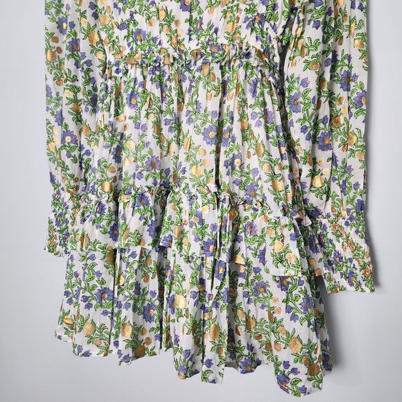 NEW Oliphant Smocked Waist V-neck Mini Dress Lupina Peri Floral Long Sleeve, S - Picture 7 of 15